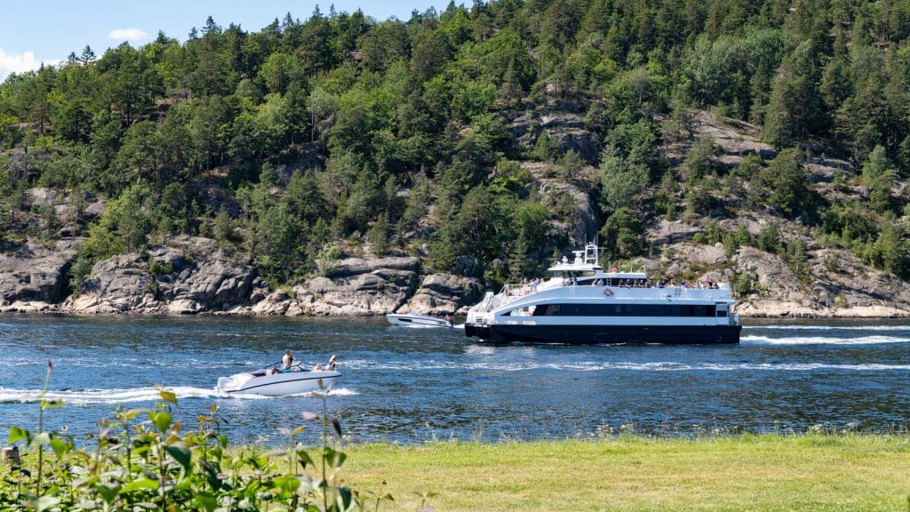 The Ruter boat seen from an island in the Oslofjord
