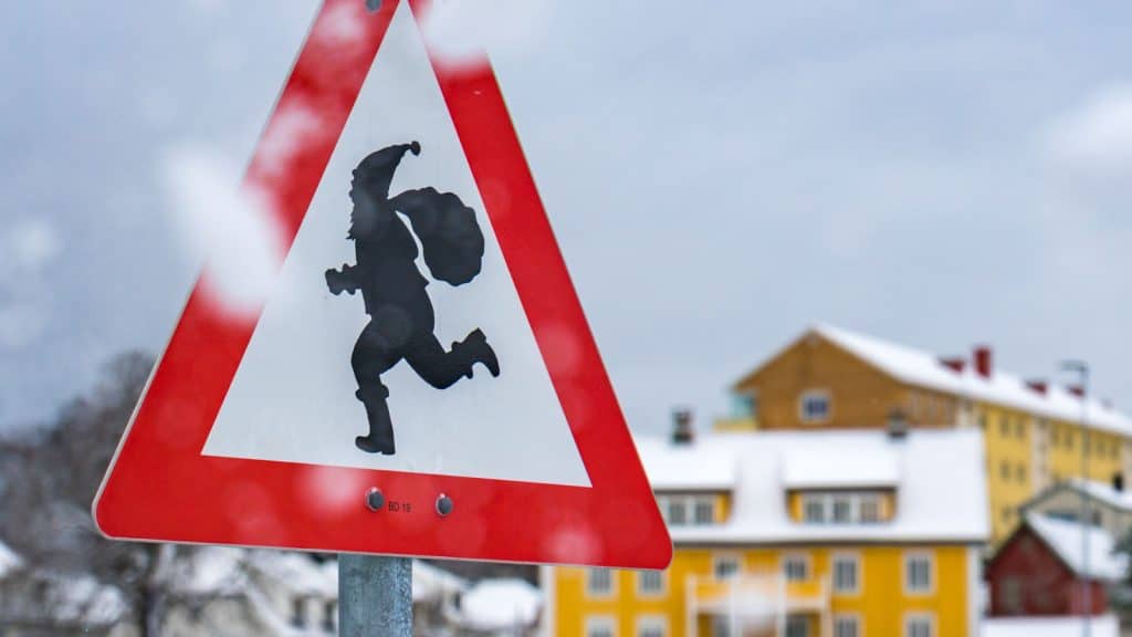 Santa sign danger sign with snow