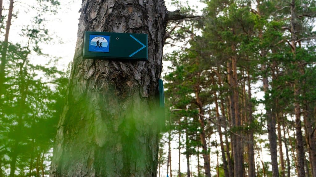 Kyststiskilt på et tre