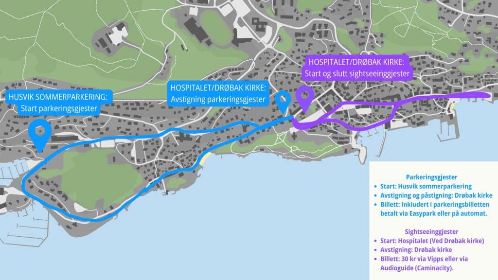 Kart over ruten til Drøbaktoget